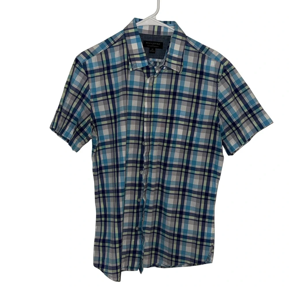 Banana Republic Mens M Soft Wash Standard Fit Plaid Short Sleeve Button Shirt
